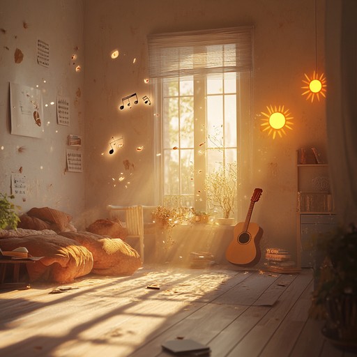 A light hearted instrumental blending soft guitar riffs and gentle synths, depicting the carefree joy of playful mornings and pillow fights in a cozy bedroom filled with sunlight. The upbeat tempo and catchy melodies create an atmosphere of happiness and nostalgia.