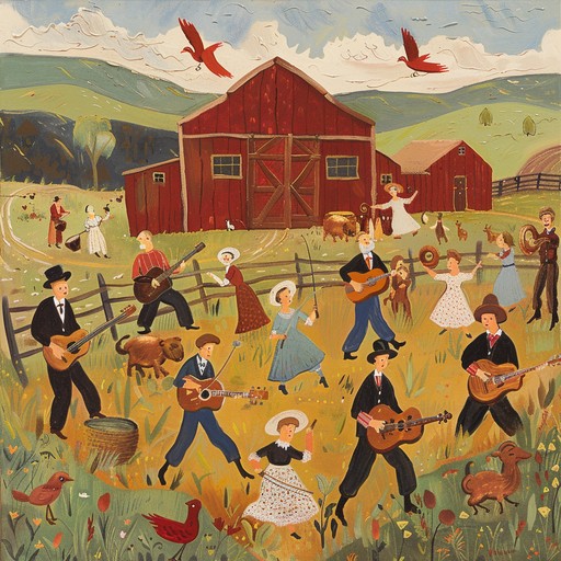 A relentless and fast paced bluegrass composition that combines dynamic banjo picking, fiddle solos, and a driving double bass. Emulating a wild barnyard atmosphere, this instrumental track features unpredictable rhythms and chaotic changes that keep listeners on their toes. It's a whirlwind of frenetic energy perfect for capturing the rowdy and improvisational spirit of a rustic jam session