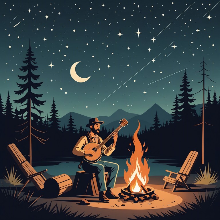 A delightful blend of plucky banjo strings capturing the essence of a serene, starlit night. The music weaves through calm and reflective moods punctuated by occasional bursts of joyful energy, reminiscent of a quaint countryside gathering.