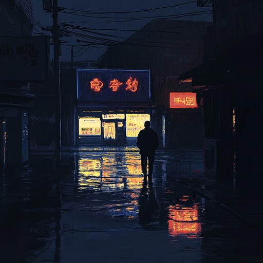 A suspenseful instrumental chillwave track that takes listeners on a nocturnal journey through deserted city streets illuminated by flickering neon lights. Layered synthesizer melodies blend with distant echoes and subtle beats, creating an atmosphere of mystery and anticipation.