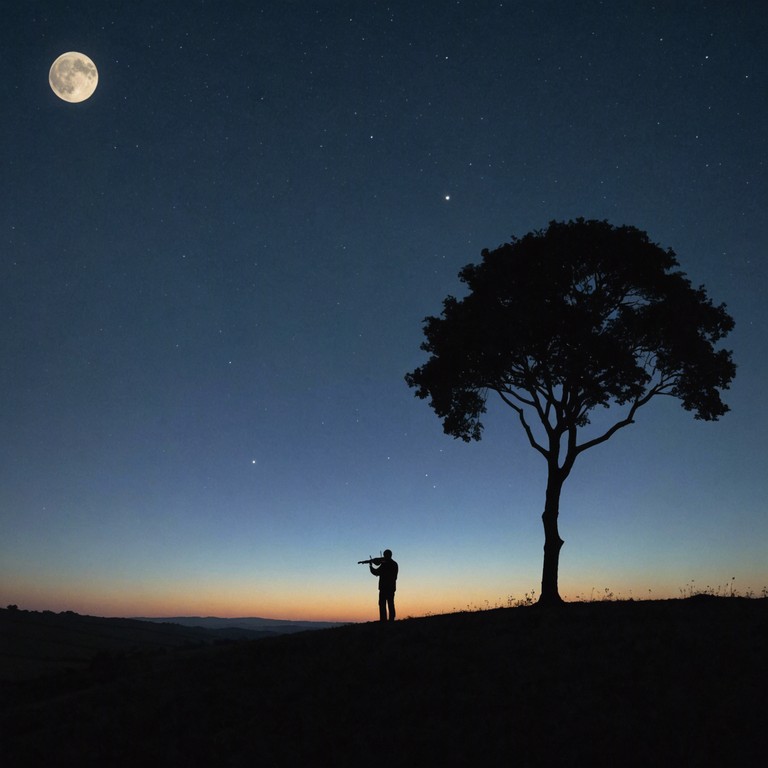 Set in the tranquil, yet unsettling brazilian countryside, this track uses the traditional sounds of the viola caipira to create an atmosphere that is both haunting and beautiful. The music embodies the essence of a serene night that slowly reveals its uncanny nature through subtle eerie melodies, mimicking the folklore of haunting spirits in rural settings.