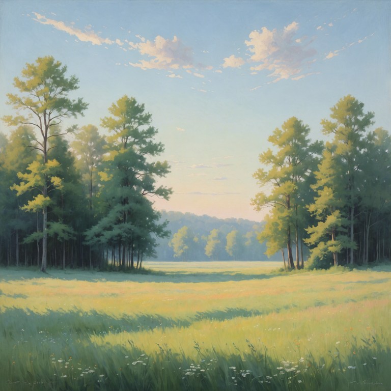 Echoing the gentle whispers of nature, this track uses an acoustic guitar to transport the listener to a serene meadow at sunrise. Emphasizing the calming and pure interaction between man and nature through soothing melodies and chords, it’s an invitation to find tranquility and inspiration in the simplicity of rural landscapes.