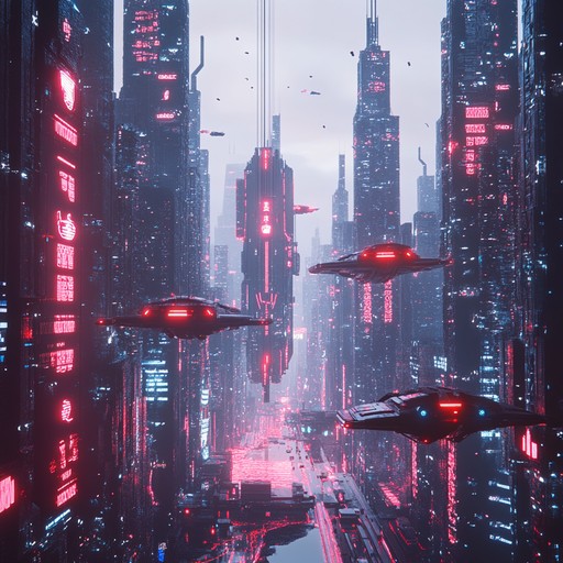 Dive into a high speed chase through neon lit cyberpunk city streets, where pulsating electronic beats and driving basslines create an ambiance of confidence and determination, seamlessly blending synthetic textures and dynamic rhythms.