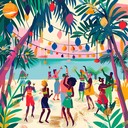 energetic party music with tropical vibes.