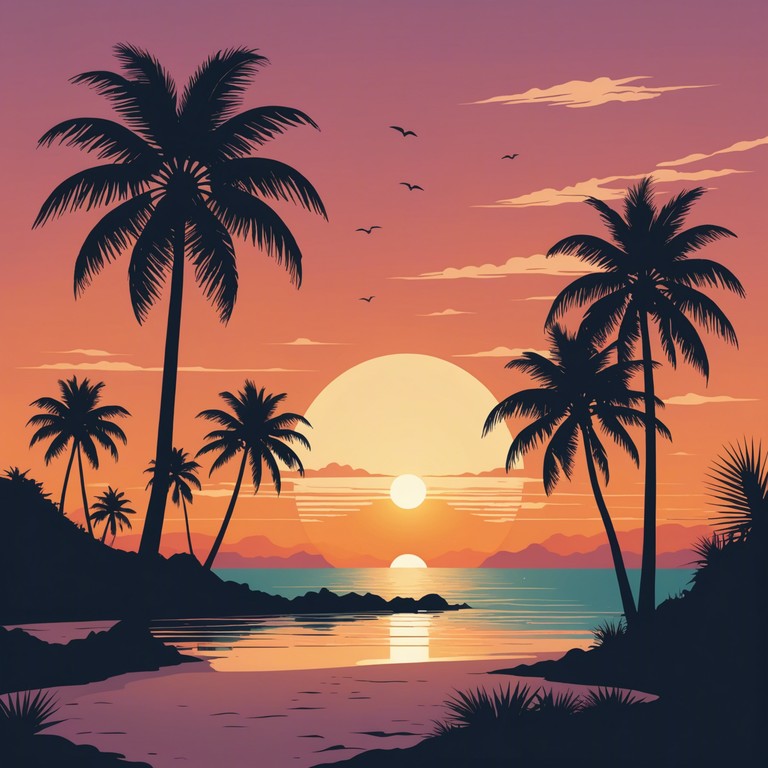 This instrumental piece captures the essence of a stunning sunset on a tropical beach, utilizing rhythmic bossa nova to evoke images of sand, sea, and sun. The melody uplifts and transports the listener to a serene yet vibrant seaside evening, filled with the gentle sway of palm trees and the subtle rush of ocean waves.