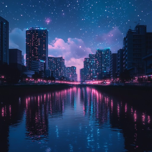 A tranquil instrumental synthwave composition that blends soothing melodies with retro futuristic synths, evoking feelings of nostalgia and peaceful contemplation under neon lit skies.