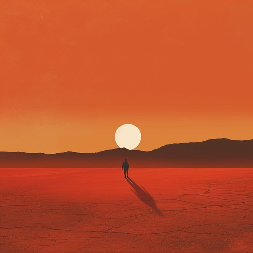 Imagine a solitary traveler marching through an expansive, barren desert under the scorching sun. The rhythmic stomping of boots on sand creates a captivating contrast to the overwhelming emptiness of the surroundings. Each stomp echoes a sense of determination and isolation, blending with haunting, melodic undercurrents that evoke feelings of solitude and introspection. This instrumental piece captures the stark beauty and loneliness of desert exploration.