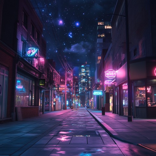 This composition combines smooth electronic beats with gentle ambient elements, crafting a mellow soundscape that evokes peaceful nights in a glowing city.