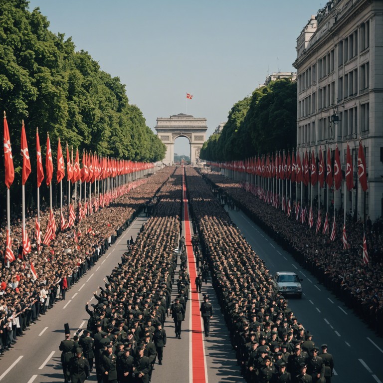 An instrumental track featuring a majestic march with soaring brass sections and thunderous drum rolls, evoking imagery of a grand victory parade. This piece combines military precision with an air of celebration, making every note a narrative of triumph over adversity.