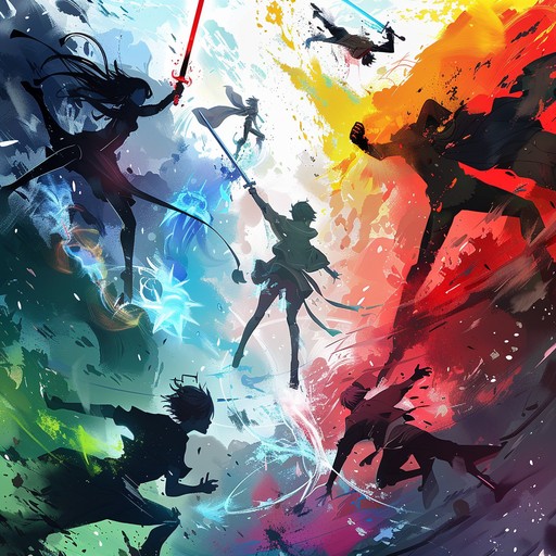 Envision a powerful anime battle scene where the protagonists are summoning every ounce of their strength to overcome a formidable enemy. The music is powered by energetic drum beats, soaring orchestral strings, and triumphant brass that instill a sense of determination and unshakeable confidence. Perfect for scenes requiring a heart pounding, heroic atmosphere.