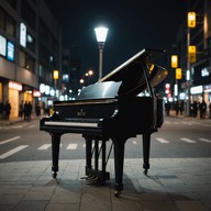 piano notes echo loneliness in a vibrant city