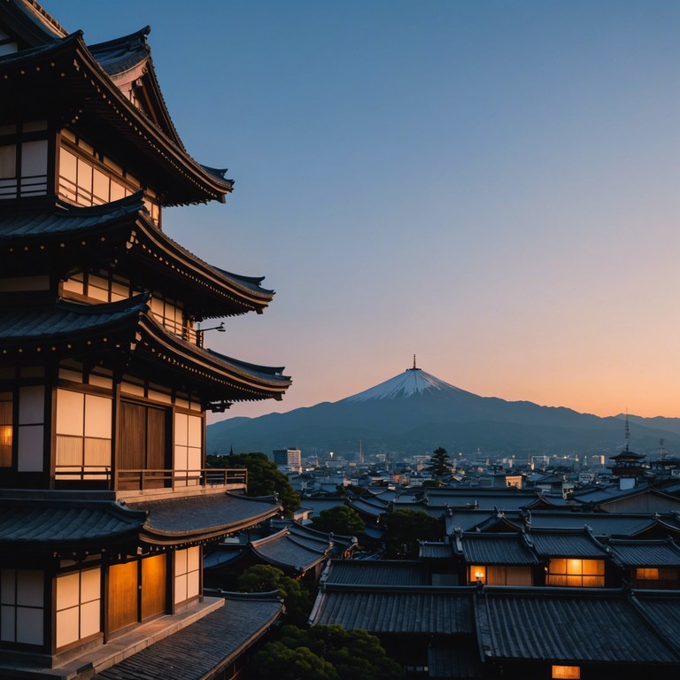 Twilight whispers in kyoto combines the ethereal sound of a traditional koto instrument with modern electronic layers, blending ancient japanese melodies with futuristic soundscopes. This song captures the essence of a serene sunset in kyoto’s historic streets transitioning into the neon lit modernity of night.