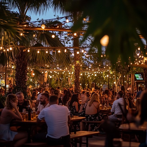 A celebration is underway in a bustling bavarian beer garden, where traditional german schlager music meets the sunny vibrancy of tropical sounds. The relentless energy of the accordion paired with exotic beats creates a festive track that's perfect for dancing and revelry.