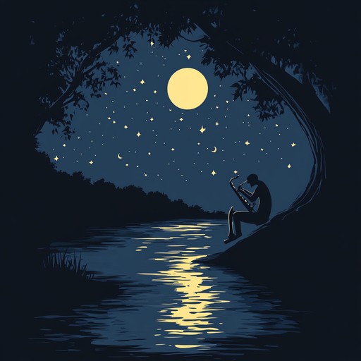 A gentle swing instrumental featuring warm saxophone and soft piano, capturing the tranquility of a peaceful nighttime stroll along a moonlit riverbank. The melody flows smoothly with a relaxed tempo, creating a soothing and nostalgic atmosphere.