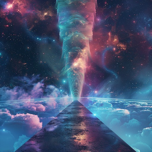 Experience an evocative auditory journey through interstellar soundscapes featuring ethereal synths and unique phasing effects. Each layer pulls you further into a surreal, dreamlike cosmos of vibrant colors and hypnotic sounds.