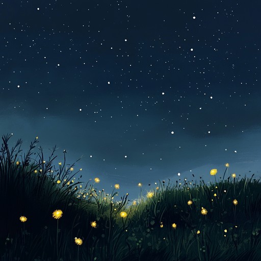 An instrumental lullaby that captures the magical dance of fireflies beneath the starlit canopy, gently soothing listeners into peaceful dreams with soft melodies of harp, evoking a sense of wonder and tranquility