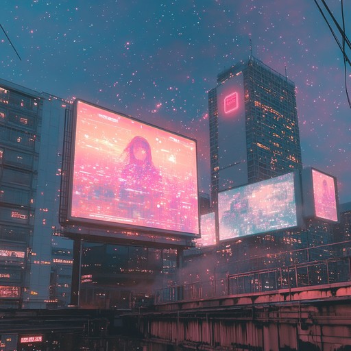 An immersive instrumental featuring gentle synth layers and ambient textures, capturing the serene essence of a futuristic metropolis bathed in neon as night falls, providing a calming and meditative experience