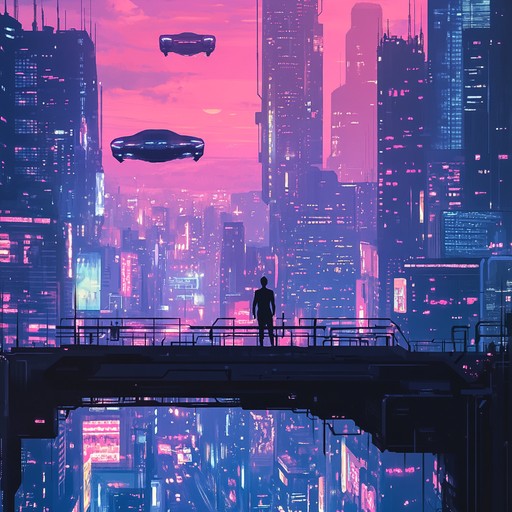 An atmospheric blend of trip hop beats and futuristic electronic sounds, creating a mesmerizing soundscape that evokes a sense of drifting through a neon lit metropolis at night