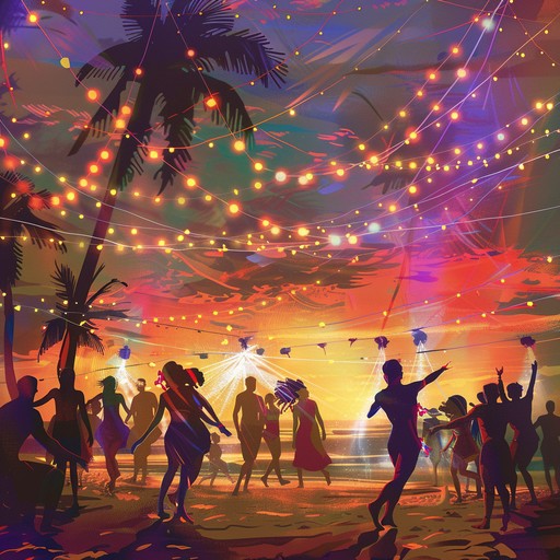 A high spirited and vibrant dance instrumental combining tropical percussive elements with catchy synth lines, encapsulating the exhilarating atmosphere of dancing at a beach festival as the sun sets. The track inspires pure joy and spontaneous dance movements.