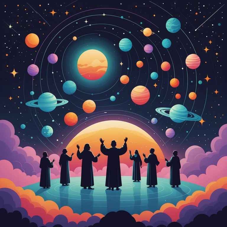 Imagine a gospel choir in the cosmos, surrounded by stars and nebulae, as they perform with an organ that echoes throughout the universe, bridging the gap between the physical and the metaphysical.