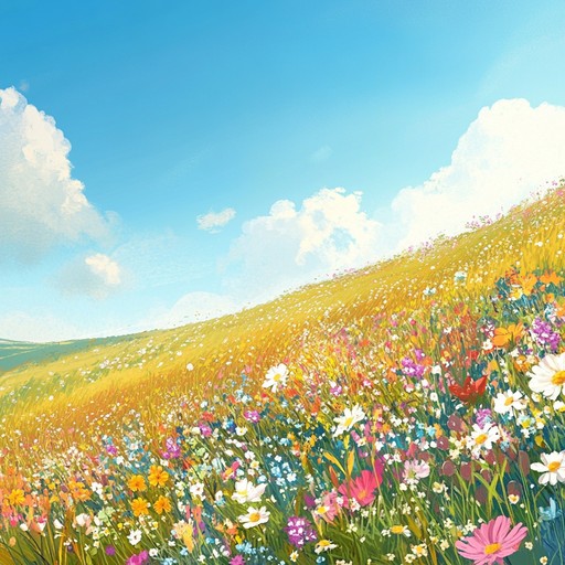 Envision a vast, sunlit meadow where wildflowers sway gently under a clear sky. This composition uses soft, gentle notes to evoke the peacefulness and beauty of nature, creating an atmosphere of calm and serenity.