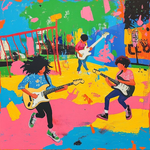 A high energy rock track that captures the essence of kids' rebellious adventures in a playground. With powerful electric guitar riffs, it creates a lively and fun atmosphere, perfect for young rebels.