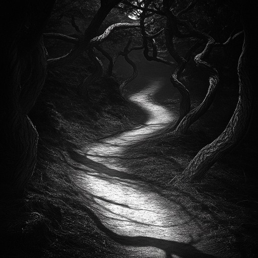 A creepy instrumental that fuses dark folk melodies with haunting rock undertones, evoking the sensation of spirits lurking within hollow trees, guiding you through a shadowy forest path.