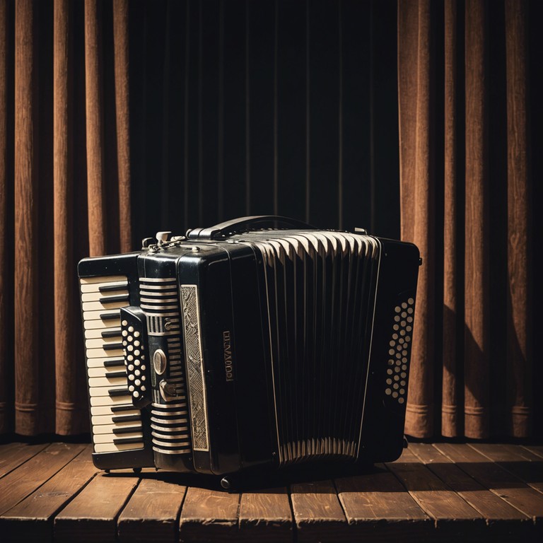 Expanding on the theme of dark cabaret, this alternative version delves deeper into the melancholy and mystery. Echoes beneath the stage features a more pronounced accordion presence, enhancing the feeling of solitude and introspection, ideal for solitary listening or as a performance piece that commands the attention of an audience rapt in thought.