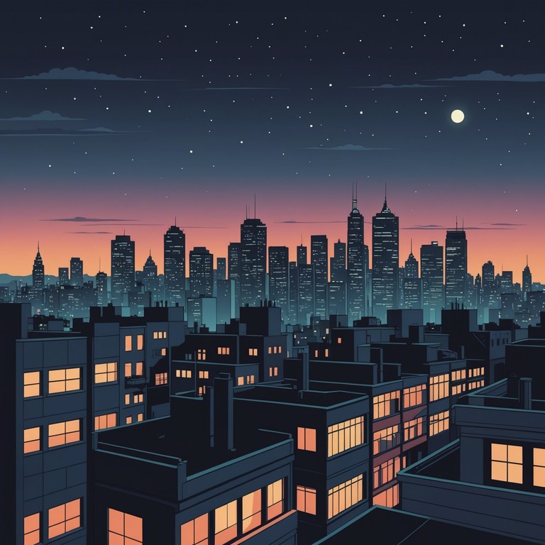 Imagine a calm and serene cityscape at twilight, where soft, undulating trip hop beats merge with the distant urban hum to create a reflective soundscape. An electric piano casts harmonious chords into the cool evening air, making the city's pulse seem gentle and rhythmic