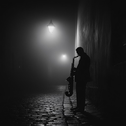 An instrumental dark jazz composition featuring melancholic saxophone solos and deep double bass lines, evoking the eerie atmosphere of empty city streets under the pale glow of streetlights. The music unfolds with a slow, deliberate pace, immersing the listener in a world of mystery and introspection.