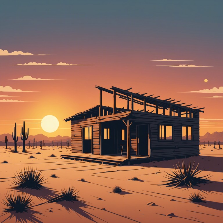 In this track, enigmatic soundscapes weave through the vast, arid expanses of a mythical western desert, evoking feelings of solitude and mysterious intrigue. A lone harmonica plays soulful melodies, echoing the whispers of the ancient, sun baked lands.