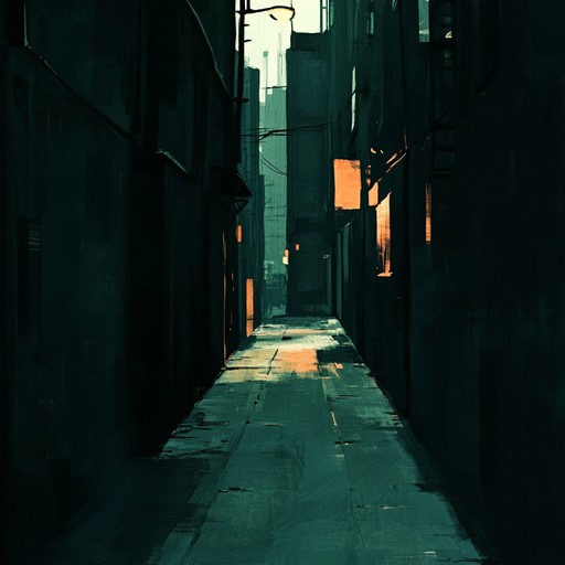 A chilling downtempo track with an unsettling beat that mimics the sound of footsteps echoing down an empty, moonlit alley. The deep, resonant bass and eerie synthesizer effects combine to create a sense of being followed, intensified by sporadic, distant whispers and metallic percussion. The composition maintains a slow, deliberate pace, amplifying the menacing atmosphere.