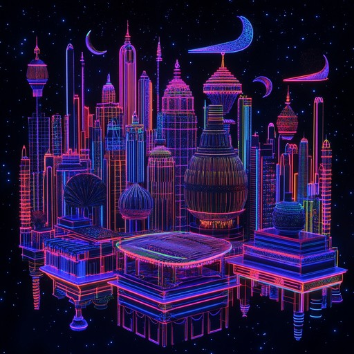 An instrumental track that fuses the metallic percussive sounds of indonesian gamelan with futuristic electronic elements, creating a serene yet otherworldly ambient muzak suitable for modern spaces seeking an exotic atmosphere.