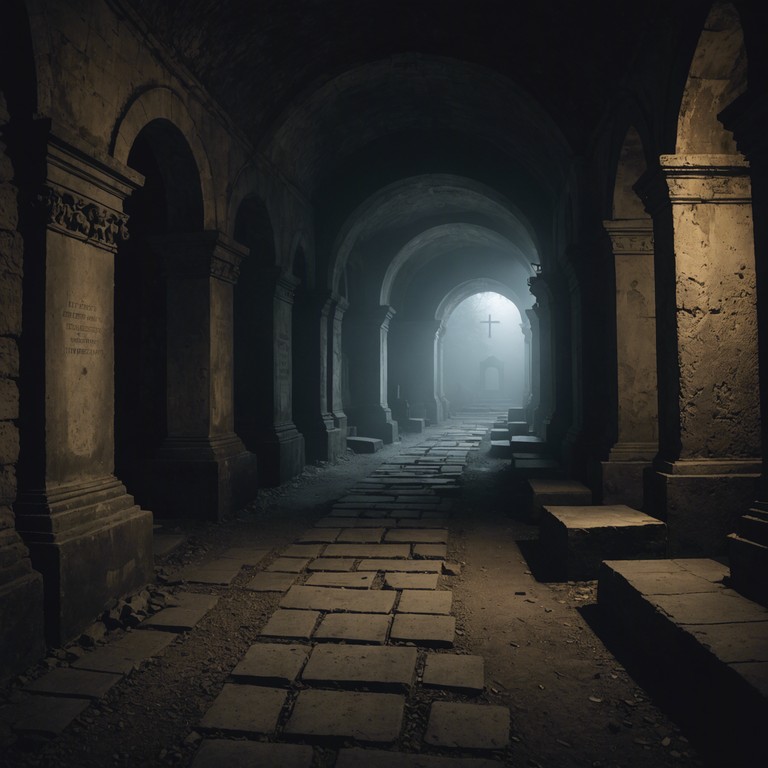 In the depths of forgotten catacombs, the eerie silence is broken by ghostly whispers and the faint echoes of an operatic aria played on a lone church organ. This piece combines gothic elements with an eerie sense of the unknown, enveloping the listener in a chilling, atmospheric experience.