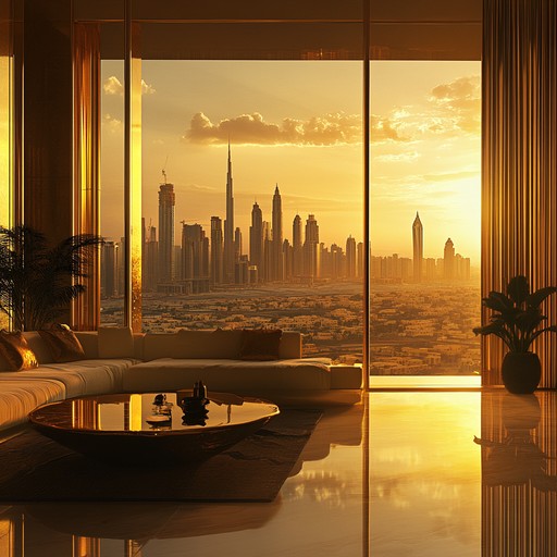 Envision relaxing in an upscale bar as the sun sets, casting a golden glow over the cityscape. The ambient sounds blend epic orchestral elements with smooth lounge beats, creating a cozy yet grand atmosphere. This dynamic track is both invigorating and calming, making it perfect for a tranquil evening.