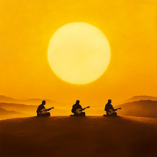 Visualize the horizon as day breaks over an expansive desert, with the emotive notes of a blues guitar and the intricate melodies of an oud converging to create a deeply inspiring fusion. This track is a musical journey through diverse cultural landscapes, designed to lift spirits and stir the soul.