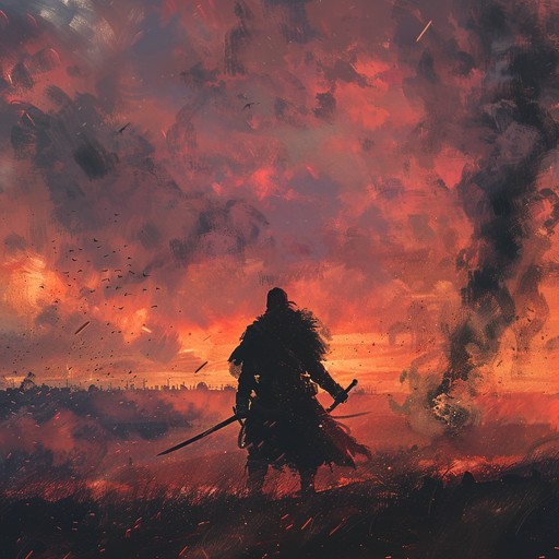 An orchestral journey filled with intense strings and brass, capturing the essence of a warrior's final battle in an anime, evoking courage, honor, and the weight of destiny