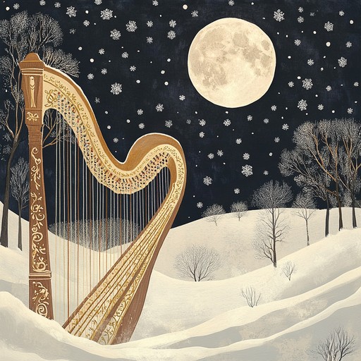 The music paints a vivid soundscape of a moonlit snowy evening during christmas time, where each note twinkles like ice crystals suspended in the air, evoking the serene and peaceful essence of the season.