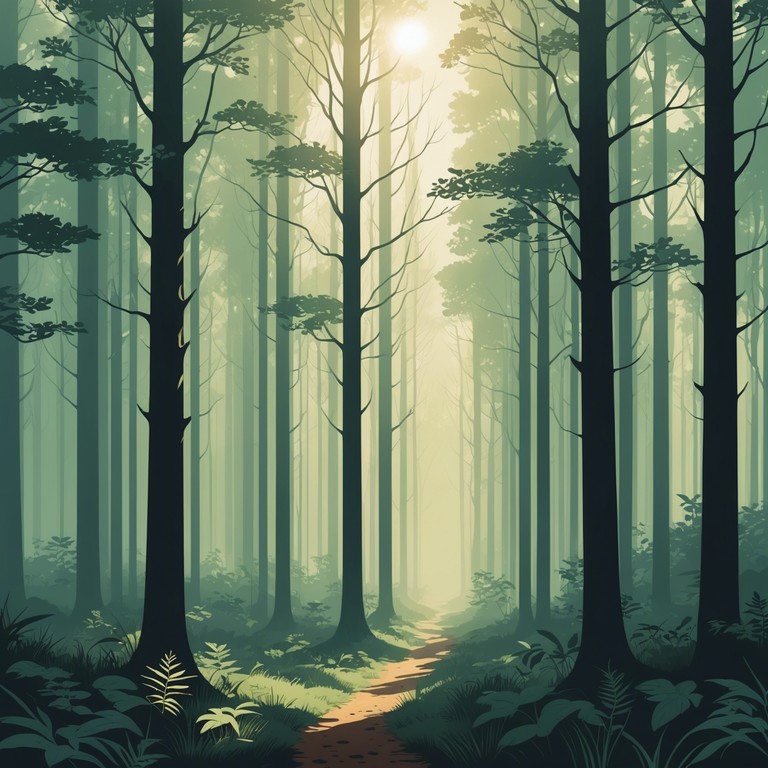 This composition transports the listener into a lush, vibrant forest teeming with enchanting whispers and mystical energy, creating a striking atmosphere of wonder and exploration. The piece features layers of sound that suggest a journey through timeless natural beauty, with sparkling accents that mimic the play of light through leaves.