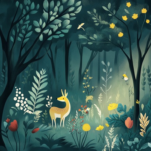 Embark on a whimsical instrumental journey through an exotic forest, brimming with enchanting melodies, curious animal sounds, and playful rhythms to captivate children's imaginations and sense of wonder.