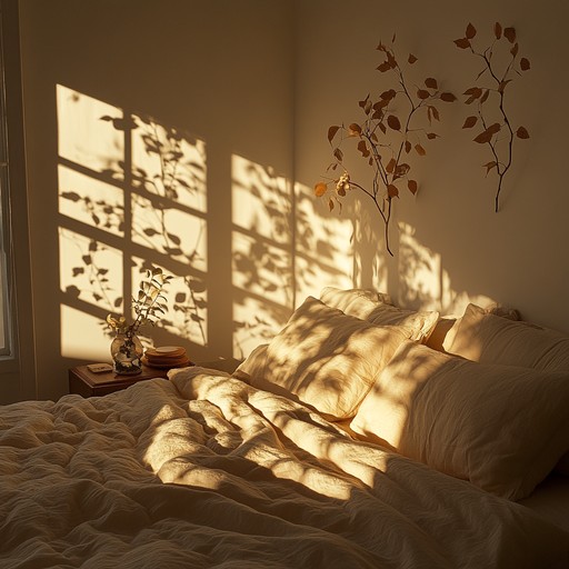 Capture the essence of a relaxed summer evening with gentle chords, soft synths, and a lightly pulsing rhythm. The soundscape conjures the image of golden hour light flooding a cozy bedroom, where the listener unwinds in the gentle warmth.