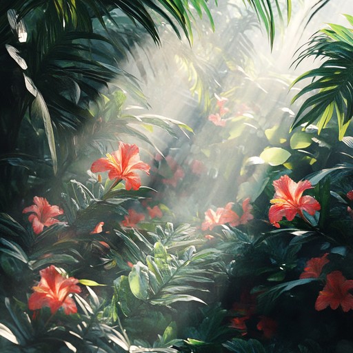 A soothing rumba composition infused with the gentle rustle of tropical foliage and the captivating aroma of garden blooms. The rhythm is light and airy, creating a relaxing setting reminiscent of a tropical retreat during a calm summer day. Perfect for unwinding or setting a peaceful, exotic ambiance.