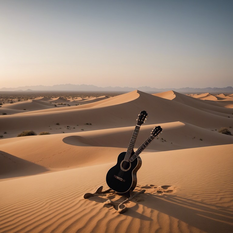 A single sitar delves into a deep, reflective melody that mirrors the expansive stillness and enigmatic aura of a desert landscape at dusk. The composition blends the ancient art of raga with elements of rock to evoke a meditative journey through solitude, filled with the whispers of the infinite desert and underpinned by a psychedelic vibe.