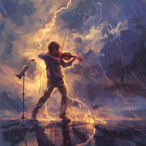 A whirlwind capriccio showcasing a violin in full speed, featuring stormy dynamics and rapid shifts. The piece offers virtuosic runs and dramatic pauses, simulating an electrifying storm through intricate melodies and harmonies.