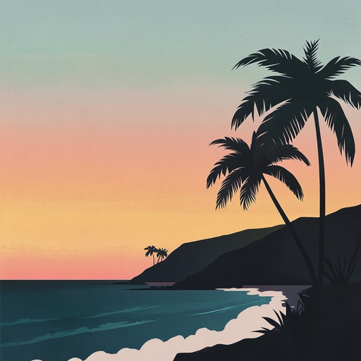 An instrumental cumbia piece featuring soft percussion, melodious accordion, and tender guitar strums that transport the listener to a serene evening by the sea, with the gentle sound of waves and rustling palm trees.