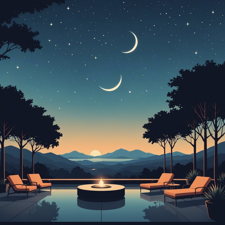 Imagine a luxurious lounge setting, with soft, flowing melodies that capture the essence of an elegant evening under the stars. This music creates an atmosphere of tranquility and sophistication, using delicate instrumental textures to set a serene mood.