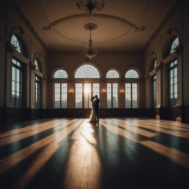 A nocturnal gathering in an ancient ballroom, where whispers fill the air beneath the soft gleam of moonlight. The melody swirls like mist, carrying secrets of the night.