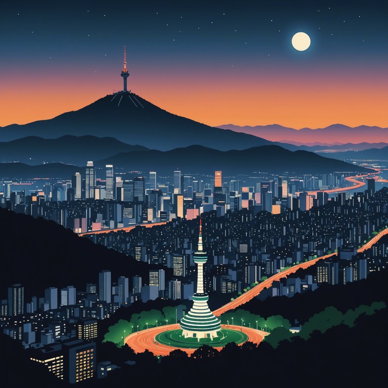 Imagine a serene evening in seoul, where the gentle hum of the city blends with a soothing k pop melody created to help you unwind after a long day. This smooth, melodic track features the calming tones of a piano, intricately blended with subtle electronic elements typical of k pop, providing a peaceful soundscape that mirrors the tranquil side of the city's nighttime charm.