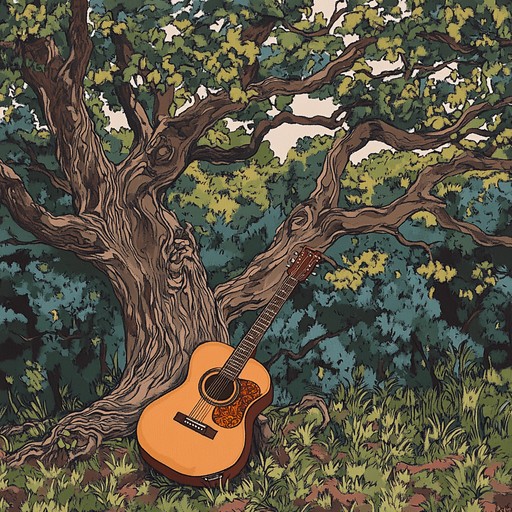 An acoustic guitar composition designed to echo the tranquil sounds of nature found deep within a wooded landscape. The music mimics the calmness of early morning, surrounded by towering trees and the soft rustle of wildlife.