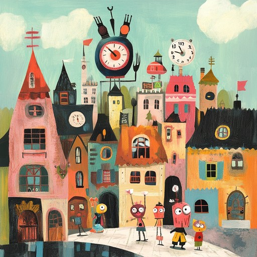 An upbeat and playful orchestral composition that captures the joy and wonder of a whimsical parade of clockwork toys. The music leads listeners through a fantastical journey filled with ticking mechanisms, cheerful melodies, and the magic of childhood imagination.